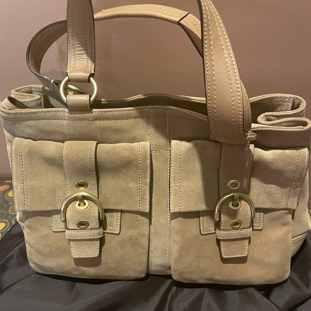 Coach Soho Suede Cargo Double Buckle Tan Satchel